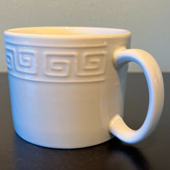 LYNNS Sigma Pattern All White Stoneware Mug with Embossed Greek Key Design - Picture 9 of 13
